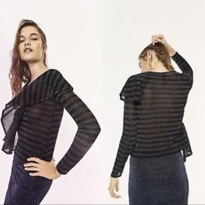 NWT Zara Metallic Ruffle Burnout Shirt